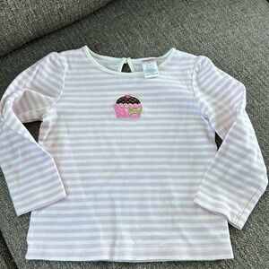 Gymboree Girls Pink Cream Long Sleeve Striped Cupcake Appliqué Shirt Size 4T